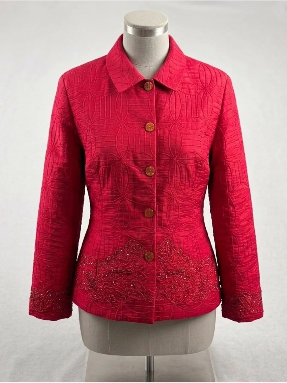 Anage 100% Silk Beaded Embroidered Jacket XL Pink Formal Evening Party